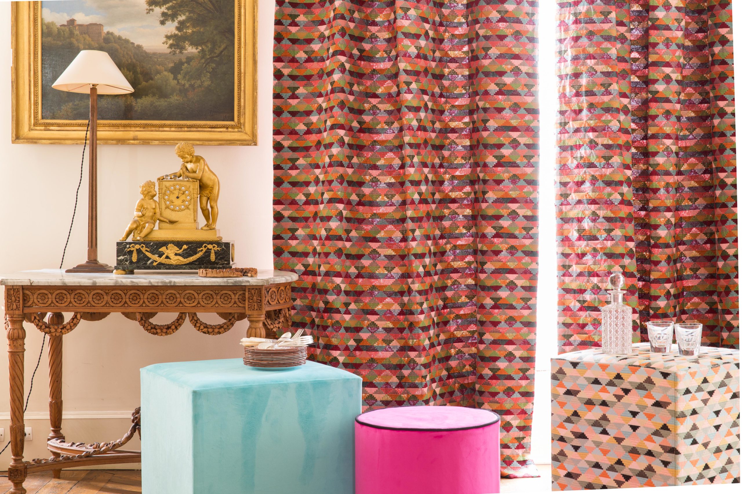 Rideau motifs velours multicolore