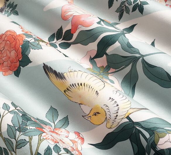 tissu japonais pivoines oiseaux