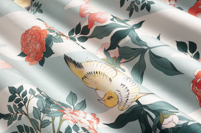 tissu japonais pivoines oiseaux