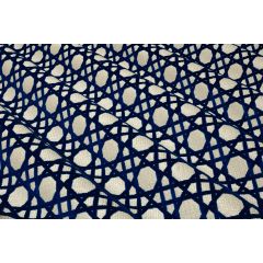 BANQUETTE CANNAGE VELOURS BLEU FOND ECRU