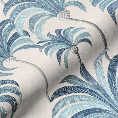 JETÉ DE LIT LA PALMERAIE BLEU AZUR FOND CREME