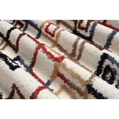 TISSU AU METRE KHEOPS BLEU BRIQUE MARRON FOND ECRU