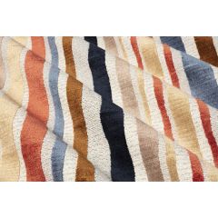 TISSU AU METRE PYRAMID BLEU BRIQUE MARRON FOND ECRU