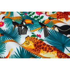 TISSU AU METRE TOUCANS FOND BLANC